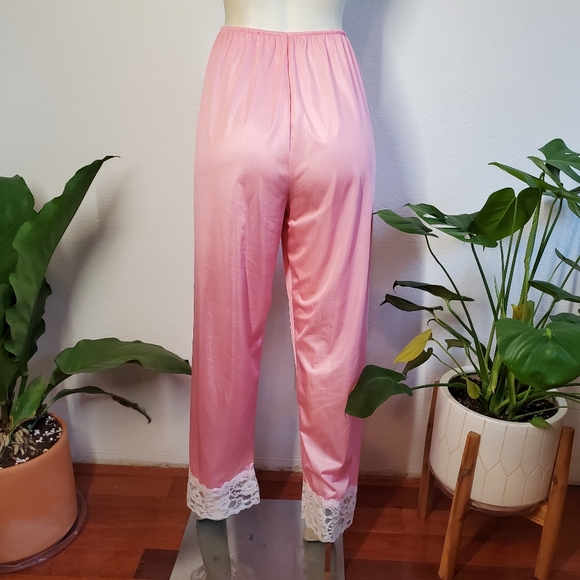 Vintage 60s Pajamas Set Pants Lace Pink - Picture 6 of 9